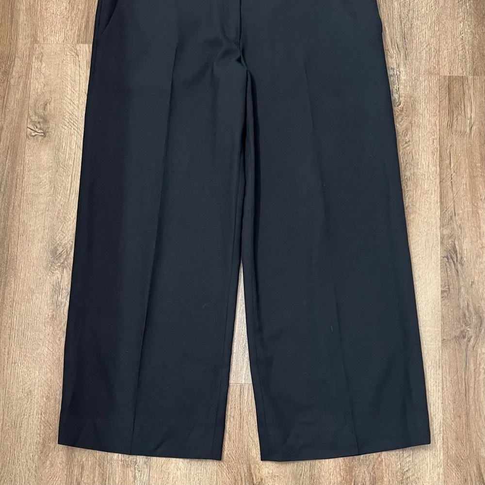 Tory Burch Black Wool Blend Wide Leg Trousers Pants Size 12
